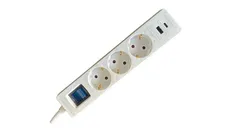 Удлинитель сетевой 2E 3м, 3xТипF, 16A, 1xUSB-A,1xUSB-C, фильтр, белый фото