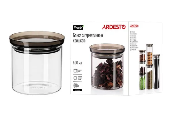 Банка для зберігання Ardesto Fresh, 500мл, скло, пластик, прозорий