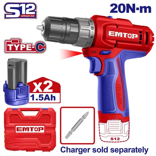 Дрель-шуруповерт аккумуляторный EMTOP ECDL12206 (без ЗУ)