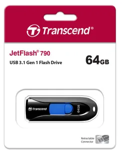 Накопичувач Transcend  64GB USB 3.1 Type-A JetFlash 790 Чорний фото