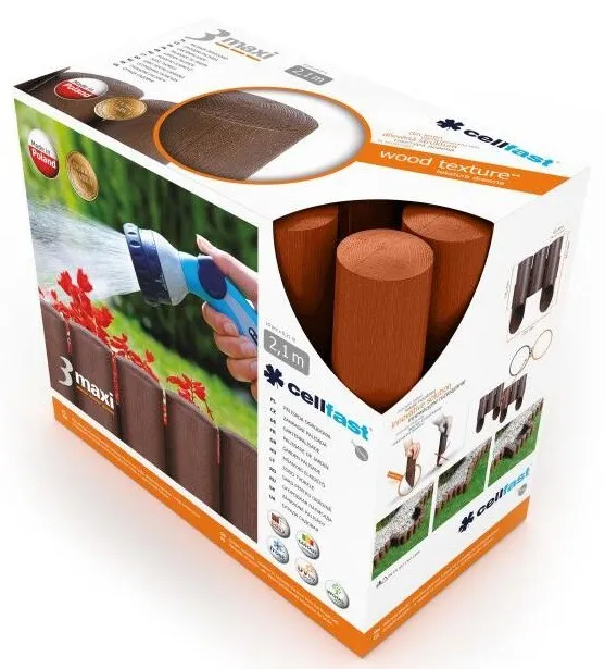 Газонное ограждение Cellfast 3 MAXI, 10 секций по 21см, 2.1м, кирпичный цена в Украине