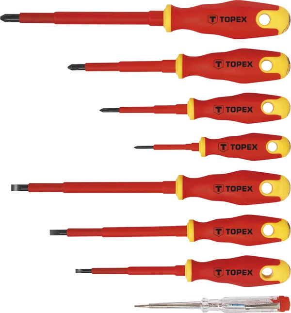 Отвертки TOPEX, набор 8шт, диэлектрические, тестер напряжения, SL,PH, сталь CrV