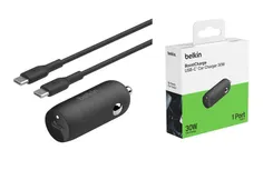 Зарядний пристрій автомобільний Belkin 30Вт USB-C PD PPS, кабель USB-C > USB-C, 1м, чорний фото