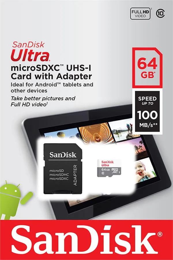 Карта пам'яті SanDisk microSD   64GB C10 UHS-I R100MB/s Ultra + SD