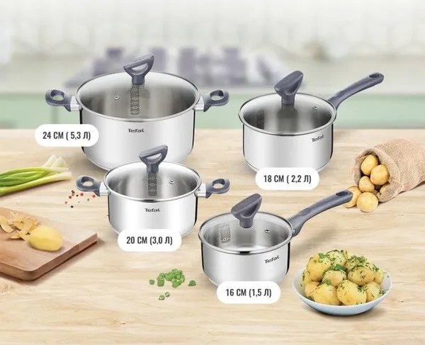 Набір посуду Tefal Daily Cook, 8предметів, нержавіюча сталь, бакеліт, скло