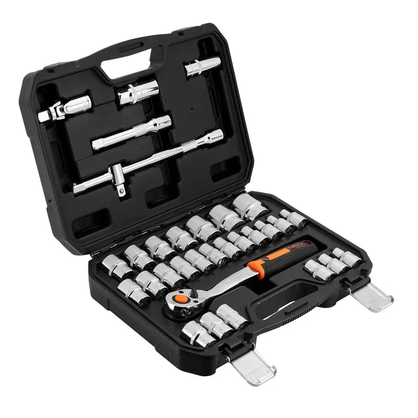Набор инструментов Neo Tools, набор торцевых головок, 32шт, 1/2", CrV, кейс фото №1