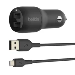 Зарядний пристрій автомобільний Belkin 24Вт 2хUSB-A, кабель USB-A > MicroUSB, 1м, чорний фото