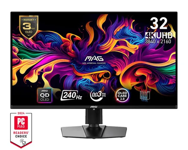 Монітор MSI 31.5" MAG 321UPX-QD 2xHDMI, DP, USB-C, Audio, OLED, 3840x2160, 240Hz, 0.03ms, DCI-P3 99%, AdaptiveSync, HAS, HDR400