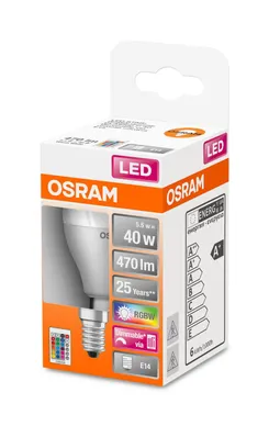 Лампа светодиодная OSRAM LED STAR Е14 5.5-40W 2700K+RGB 220V Р45 пульт ДУ фото