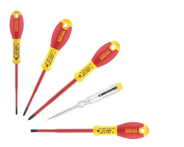 Отвертка Stanley FatMax набор 7шт, для работ под напряжением 1000В, прямой шлиц 3.5х75мм/5.5х150мм, отвертки под шлиц Philips Ph1x100/Ph2x125