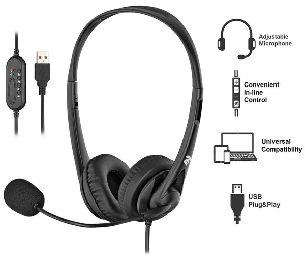 Гарнітура ПК стерео On-ear 2E CH11 USB, omni-mic, 2м, чорний