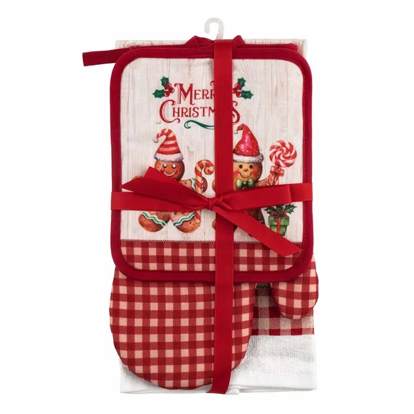 Подарочный набор для кухни ARDESTO Christmas Gingerbread, 3шт, 100% хлопок (полотенечко), 100% полиэстер (прихватки), красный