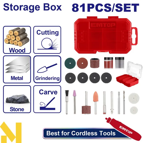 Набір шліфувальних насадок EMTOP EAKMG8081, 81 шт.