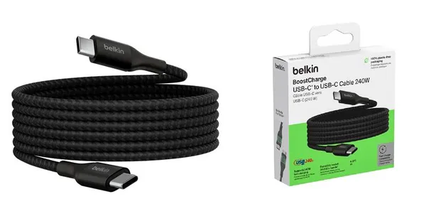 Кабель USB-C > USB-C заряджання/синхронізації Belkin 2м, 240Вт, Type-C, плетений, чорний