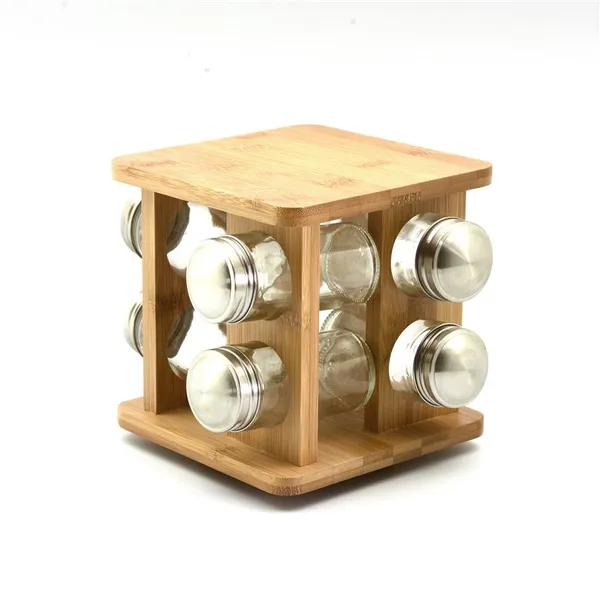 Набор емкостей для специй на подставке ARDESTO Midori, 9 предметов, 80мл, 19x19x15.5см, бамбук, нержавеющая сталь, стекло, пласт