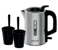Электрочайник Sencor 0.5л, Strix, пластик, в комплекте 2 стакана + 2ложки, нерж.сталь фото
