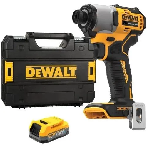 Шуруповерт ударный аккумуляторный DeWalt XR Li-Ion 18В бесщеточный PowerStack 1х1.7А·час 192Нм 3200об/мин 4200уд/мин кейс 0.88кг без ЗУ
