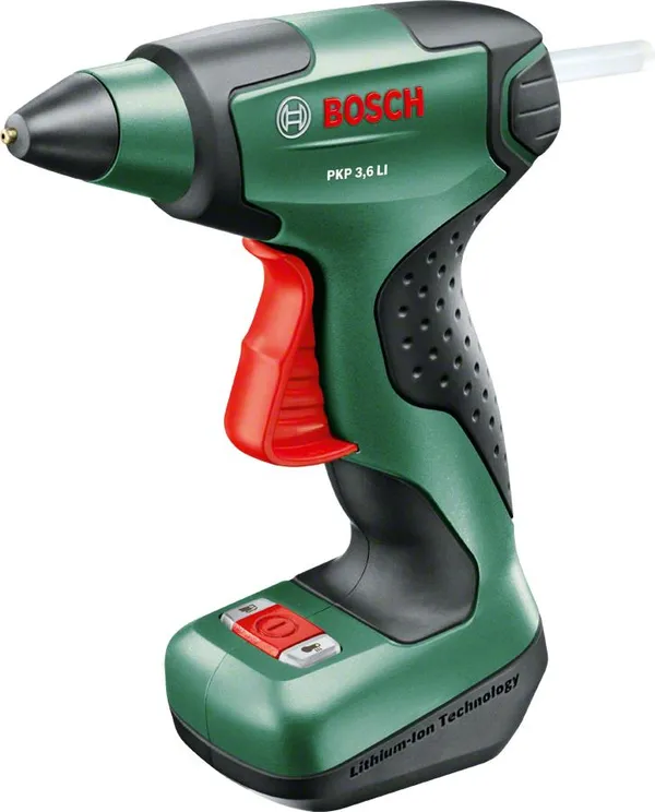 Пистолет клеевой Bosch Bosch PKP 3.6 LI, 3.6В, Акб 1.5Ач, стержни 7х150мм, подача 20г/мин, 170 град. 0.3кг