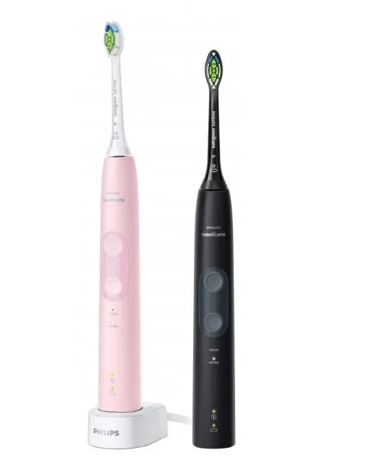 Щетка зубная электр. Philips Sonicare ProtectiveClean 4500 набор, 62т. колеб/мин, насадок-1, 2 шт в наборе, розовый, черный