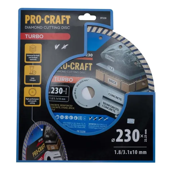 Алмазный диск 230×3.1×22.23 мм по керамограниту Procraft DT230 купить в Украине