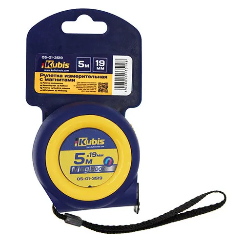 Рулетка измерительная 5м×19мм двухсторонняя с магнитным наконечником автостоп Kubis 05-01-3519 цена в Украине