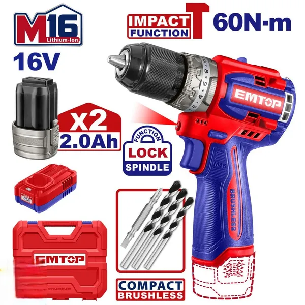 Дрель-шуруповерт аккумуляторный EMTOP ECIDL16682