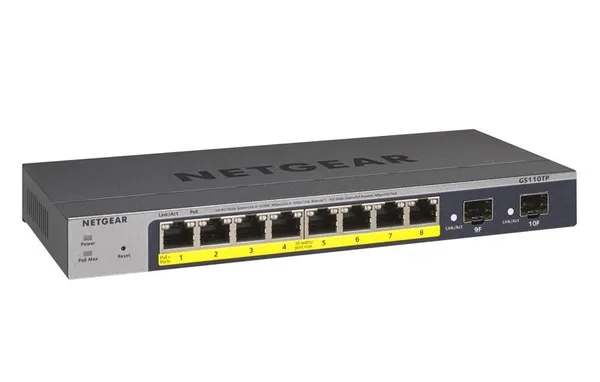 Коммутатор NETGEAR GS110TP 8xGE PoE, 2xSFP, 55Вт, Управляемый L2