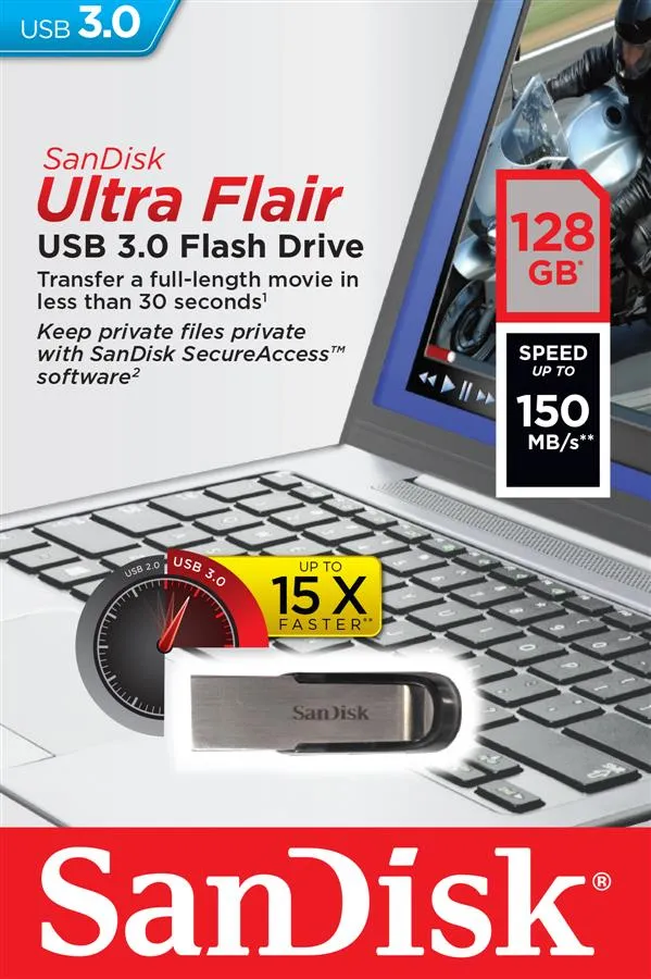 Накопитель SanDisk  128GB USB 3.0 Type-A Flair R150MB/s