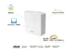 Система WiFi-Mesh ASUS ZenWiFi XT8 v2 AX6600, 3xGE LAN, 1x2.5GE WAN, 1xUSB3.1, 1мод, білий, EU-UK фото