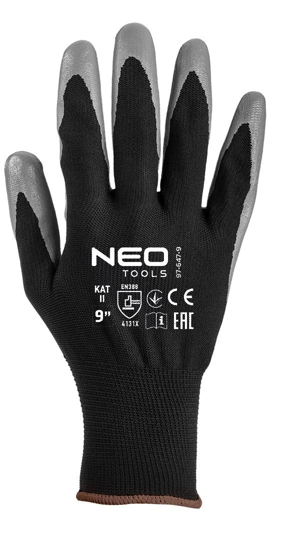 Перчатки рабочие Neo Tools комплект 12шт, полиэстер с нитриловым покрытием, р.9, серо-черный цена в Украине