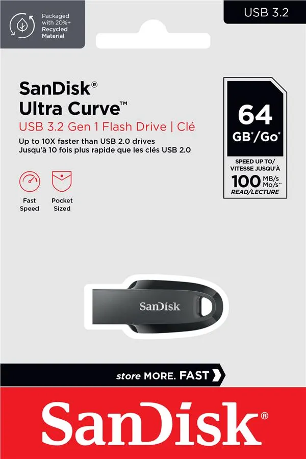 Накопичувач SanDisk   64GB USB 3.2 Type-A Ultra Curve Чорний