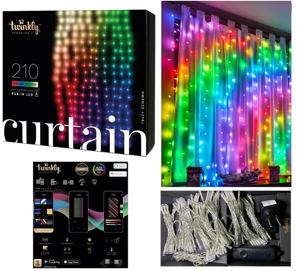 Гирлянда Smart LED Twinkly Curtain RGBW 210 IP44 1х2.1м прозрачный кабель