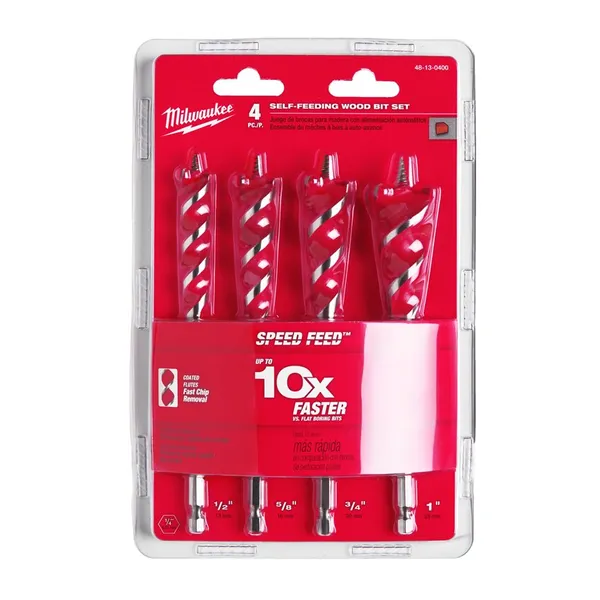 Набір свердл по дереву Milwaukee Speed Feed (4 шт) (заміна для 48130400), пластиковий кейс