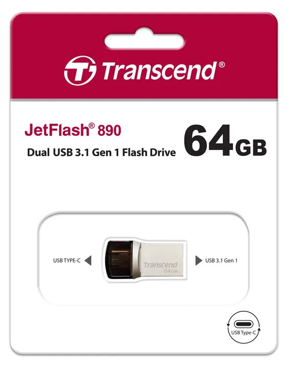 Накопичувач Transcend  64GB USB 3.1 Type-A + Type-C 890 R90/W30MB/s