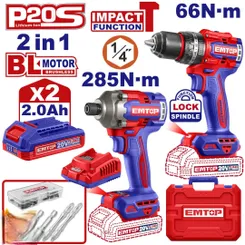 Набор аккумуляторных инструментов EMTOP ECKL20277 фото