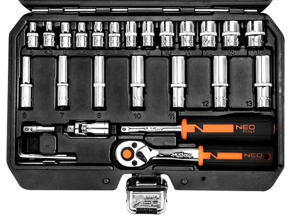 Набор инструментов Neo Tools, набор торцевых головок, 53 шт, 1/4", CrV, кейс фото №9