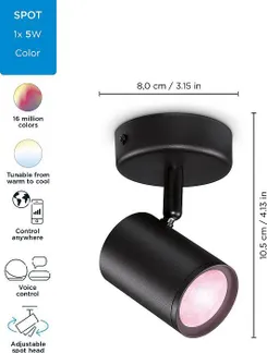 Светильник точечный накладной умный WiZ IMAGEO Spots, 1х5W, 2200-6500K, RGB, Wi-Fi, черный фото