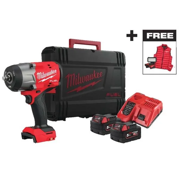 Гайковерт ударний акумуляторний Milwaukee M18 FHIWF2F12MC-502X 18В АКБ 2х5А·год 0-2000об·хв 2034Нм 1/2" ЗП M12-18FC TURBO прожектор M18 ALIS-0 жилет кейс 3.4кг