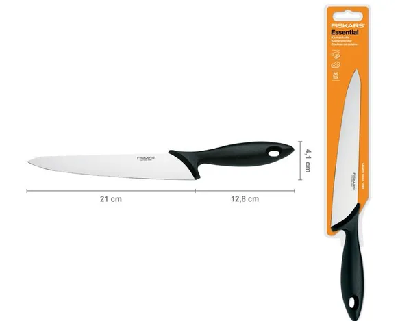 Кухонный нож универсальный Fiskars Essential, 21см, нержавеющая сталь, пластик, черный