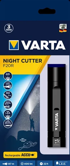 Фонарь Varta Ручной Night Cutter F20R,  IPX4, до 400 люмен, до 147 метров,  перезаряжаемый фонарь, Micro-USB цена в Украине