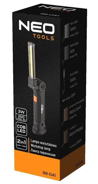 Фонарь Neo Tools, 2 в 1, USB, 1200 мАч, 3.7 Li-ion, 3 Вт, 200 люмен, LEDCOB фото №4