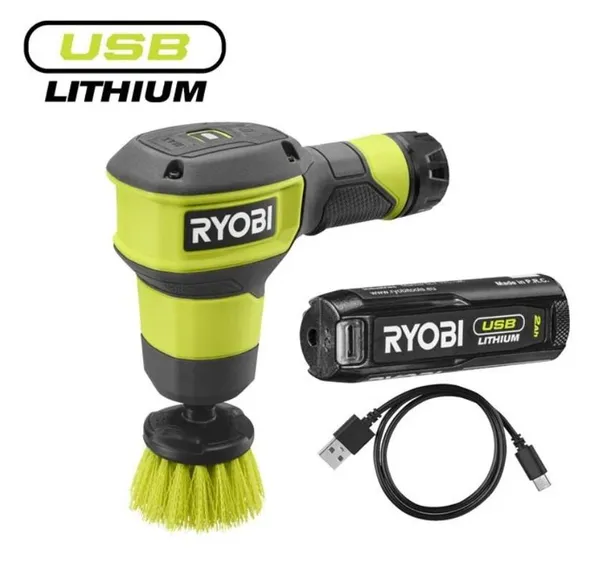 Щітка акумуляторна Ryobi USB Lithium RSCR4-120G 4В 2А·год диск 5см 200/300об·хв IPX7 0.49кг