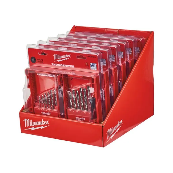 Набір свердл по металу Milwaukee HSS-G THUNDERWEB (19 шт) дисплей 6 од, пластикова коробка, картонний дисплей