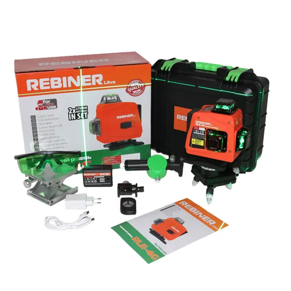Лазерний рівень 16 променів Rebiner RLE-4G зелений діод ціна в Україні