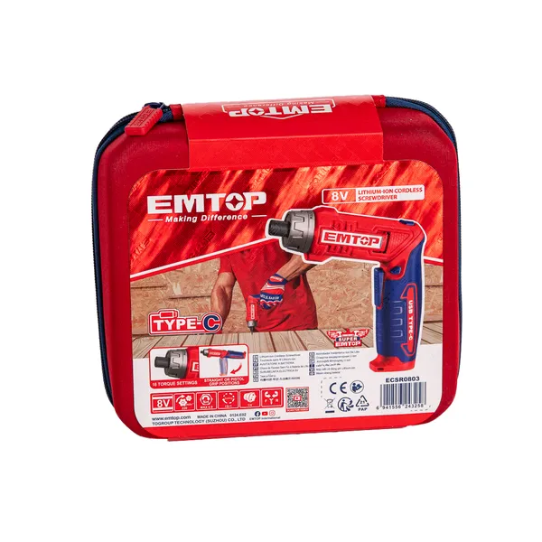 Купить Отвертка аккумуляторная EMTOP ECSR0803 со скидкой