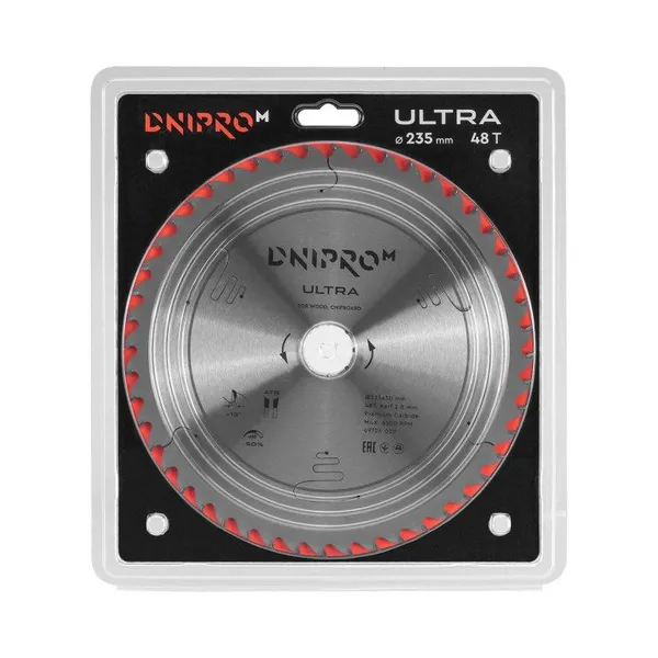 Пильный диск Dnipro-M ULTRA 235 мм 30 25.4 65Mn 48Т (по дереву, ДСП) фото №4