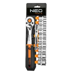 Набор торцевых головок Neo Tools, 12 шт, 3/8", трещотка 90 зубцов, CrV фото