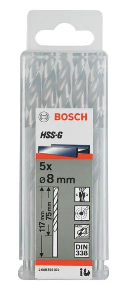 Свердло Bosch Professional HSS-G по металу, 8мм, 5шт