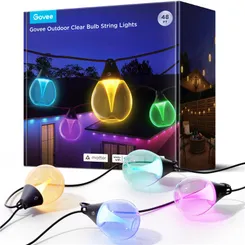 Набор светодиодных ламп Govee H7025 Outdoor Clear Bulb String Lights, 15м, RGBIC/Warm White, WI-FI/Bluetooth, чорний фото