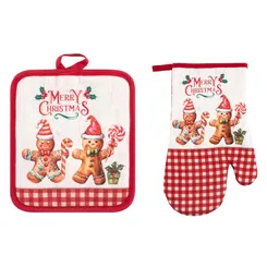 Набор прихваток для кухни Ardesto Christmas Gingerbread 18х20см, 18х30см, 100% полиэстер (верх), 100% хлопок (низ), красный фото